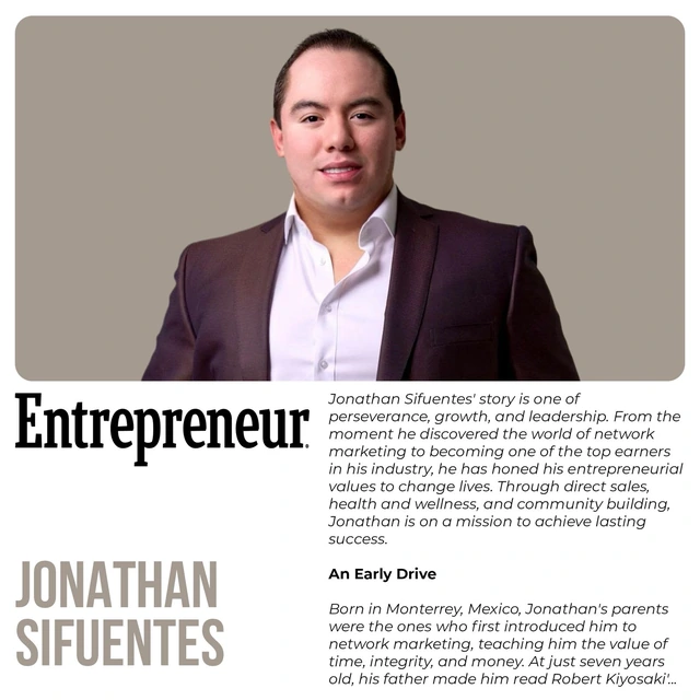 Imagen compartida con el retrato de Jonathan Sifuentes y un extracto de su historia en Entrepreneur